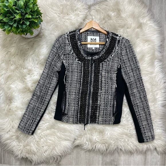 Milly Studded Leather-Trim Tweed Jacket - Picture 2 of 10